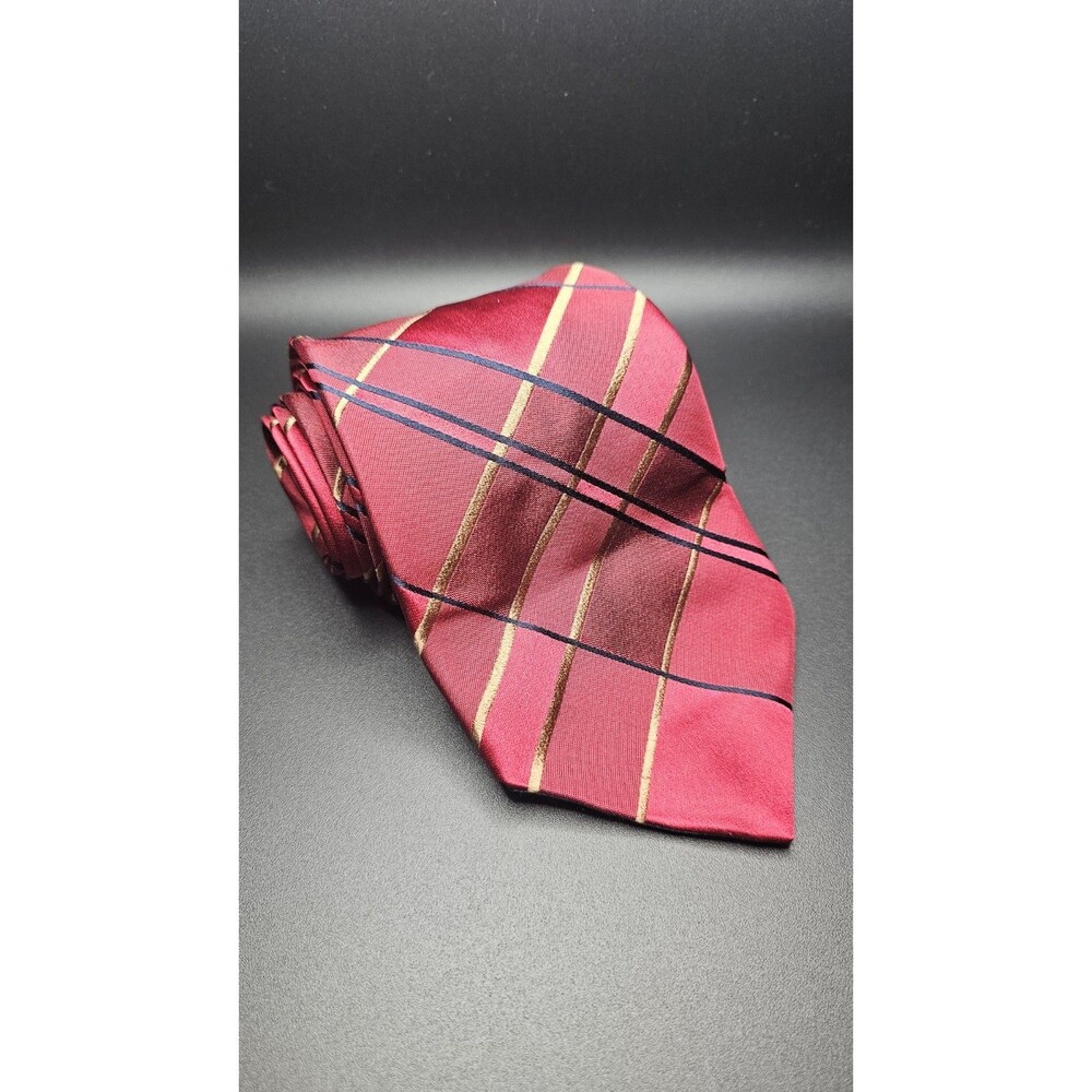 Ike Behar 100% Silk Tie Red With Blue And Gold Stripes
